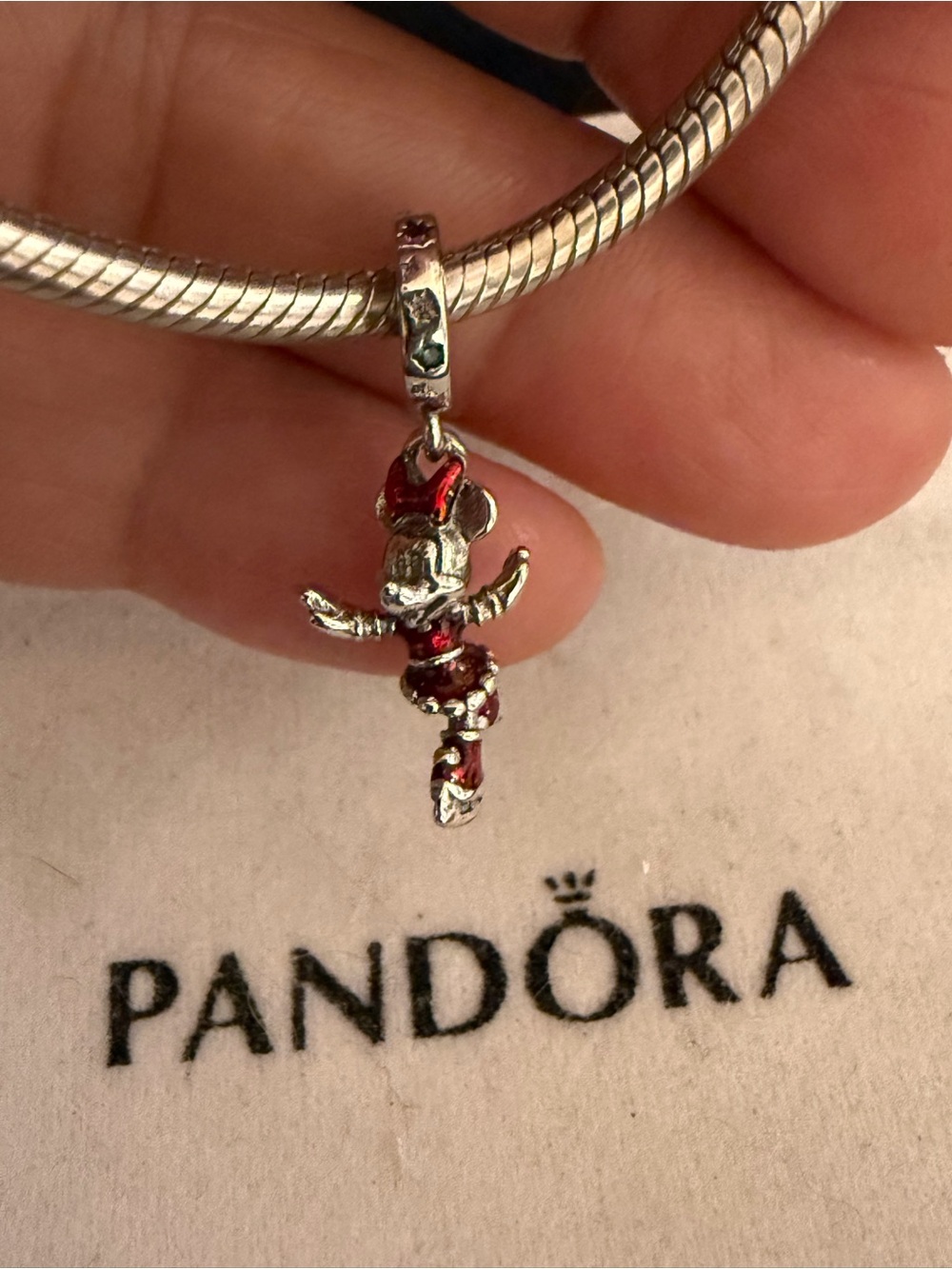 Pandora Silver-tone Minnie Mouse Red Enamel Dangle Charm